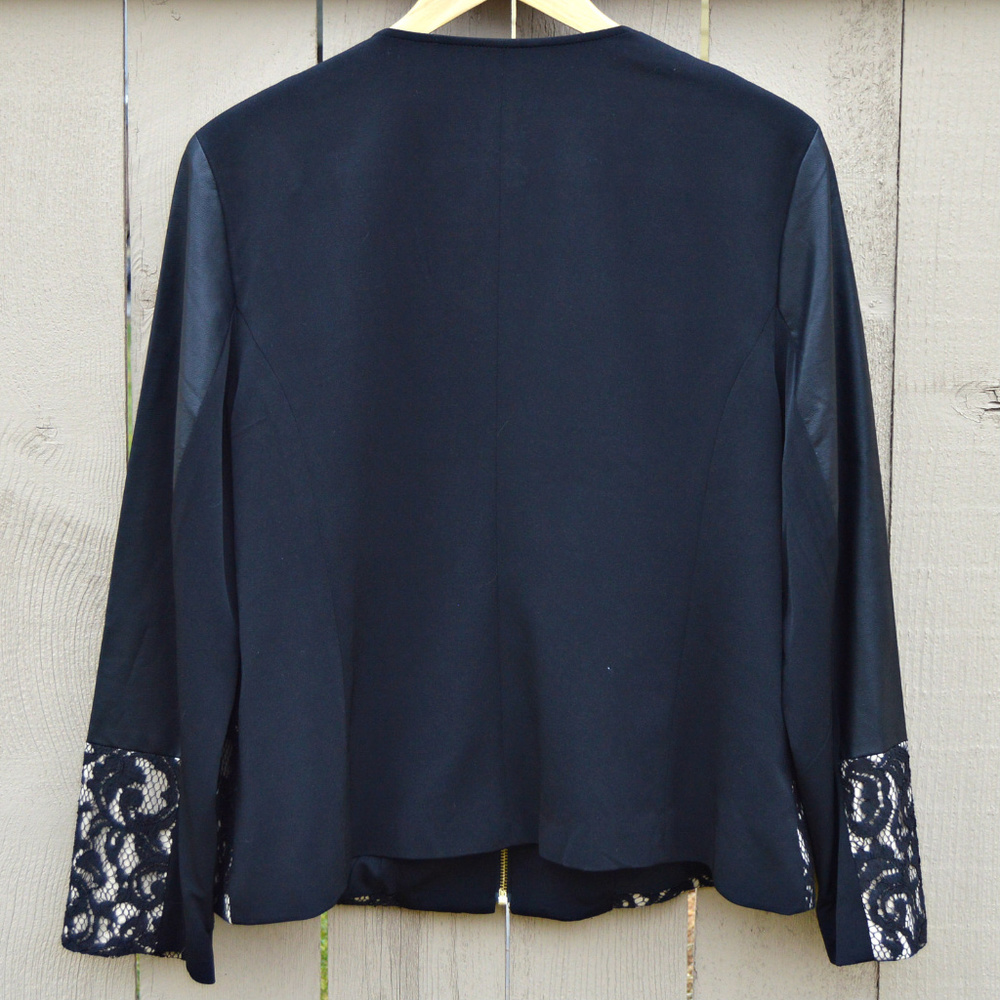 Chico’s Pieced Ponte Lace-Mix Faux Leather Jacket - Picture 3 of 7